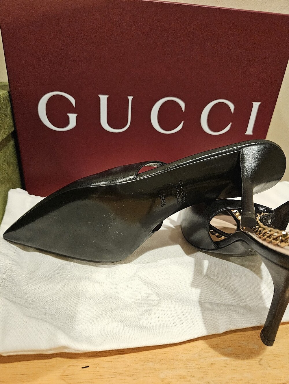 $1150 NEW Gucci Signoria Leather EU 38.5 Slingback Pump - Picture 8 of 9